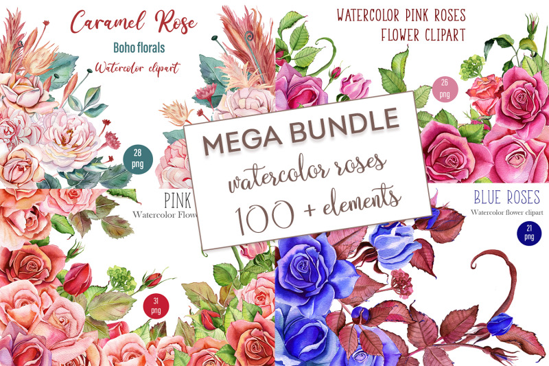 mega-bundle-sublimation-png-watercolor-roses-flowers