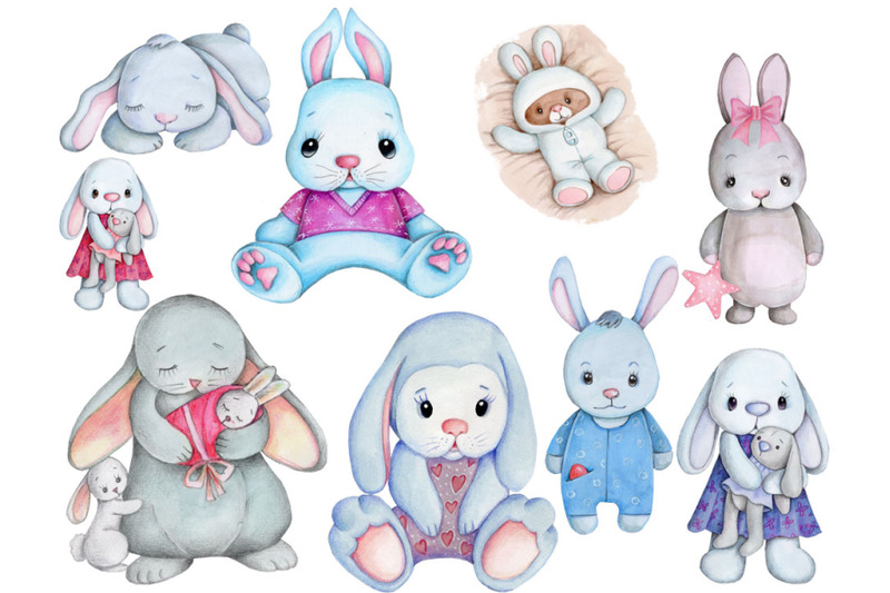 set-of-bunny-rabbits-watercolor-hand-drawn