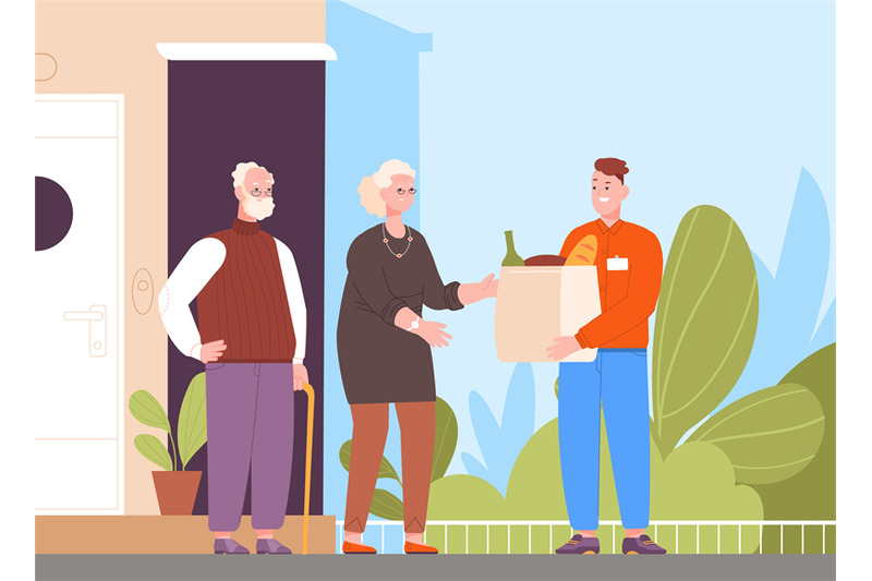 volunteer-seniors-delivery-guy-help-food-elderly-family-carry-parcel