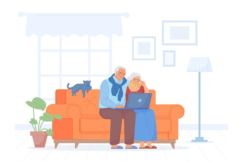 pensioner-on-sofa-with-computer-happy-elderly-couple-and-internet-tec