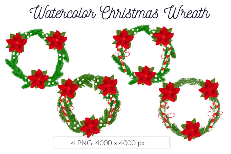 watercolor-christmas-wreath-poinsettia