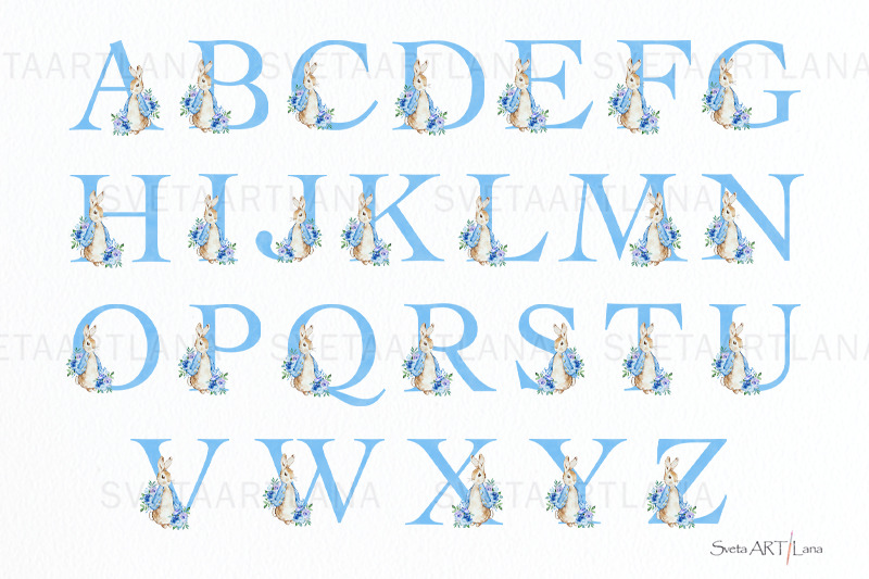 peter-rabbit-floral-blue-alphabet-clipart