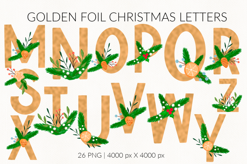 golden-foil-watercolor-christmas-letters-wreath-alphabet