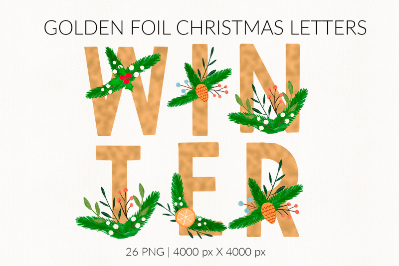 golden-foil-watercolor-christmas-letters-wreath-alphabet