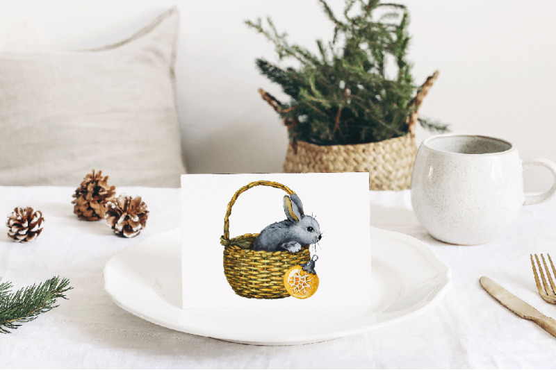 christmas-bunny-with-tree-and-gifts-rabbit-in-a-basket-winter-scene
