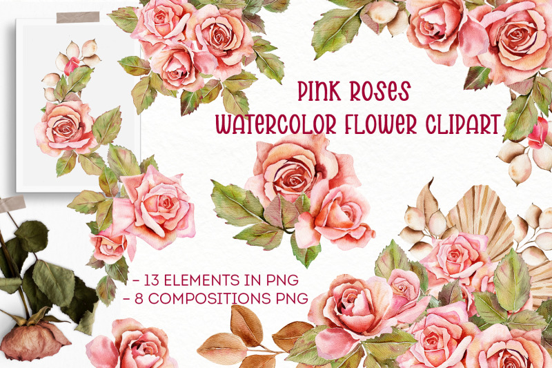 pink-roses-watercolor-flower-clipart