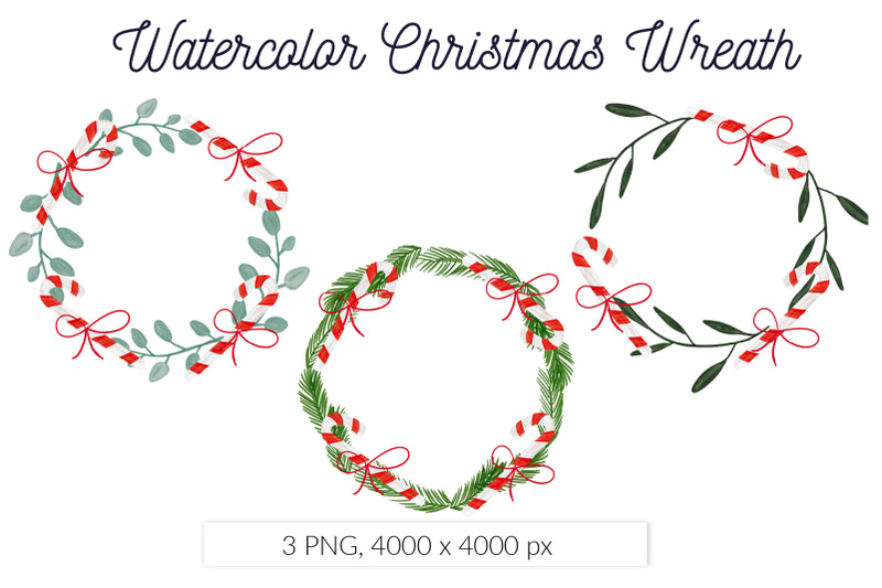 watercolor-floral-christmas-wreath-candy-cane
