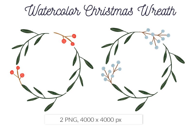 watercolor-floral-christmas-wreath-blue-berries-red-berries