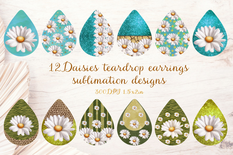 daisies-flowers-teardrop-sublimation-earrings-design-bundle