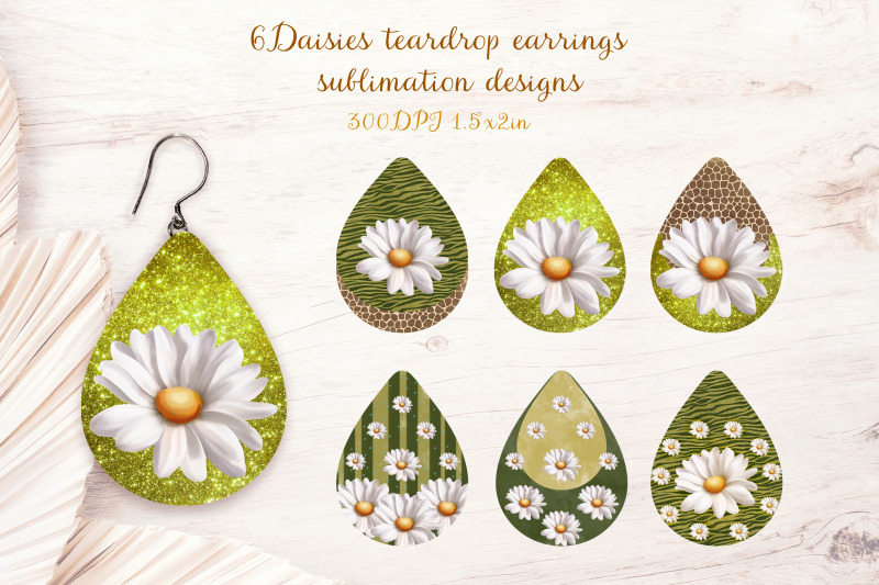 daisies-flowers-teardrop-sublimation-earrings-design-bundle