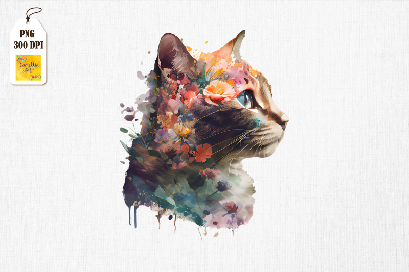 beautiful-cat-amp-flowers-art