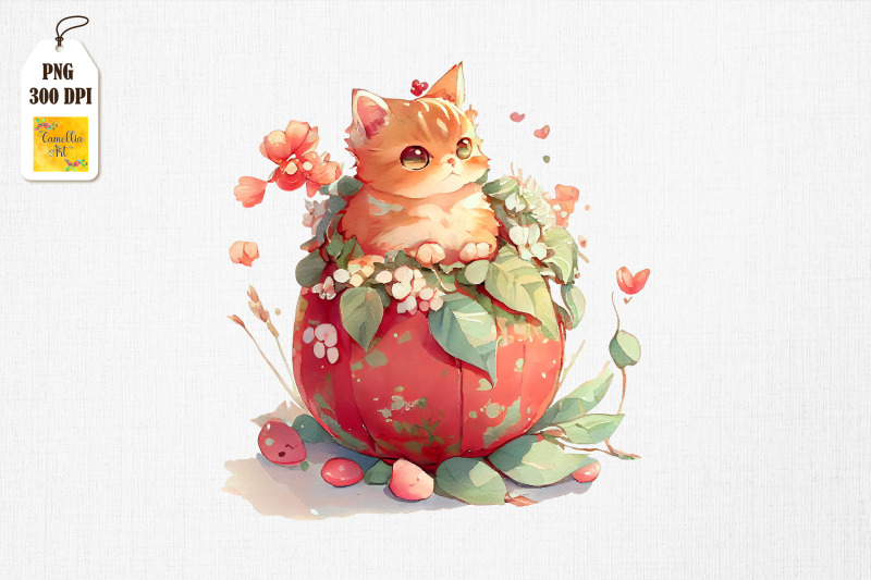 watercolor-cute-cat-in-egg-with-flowers