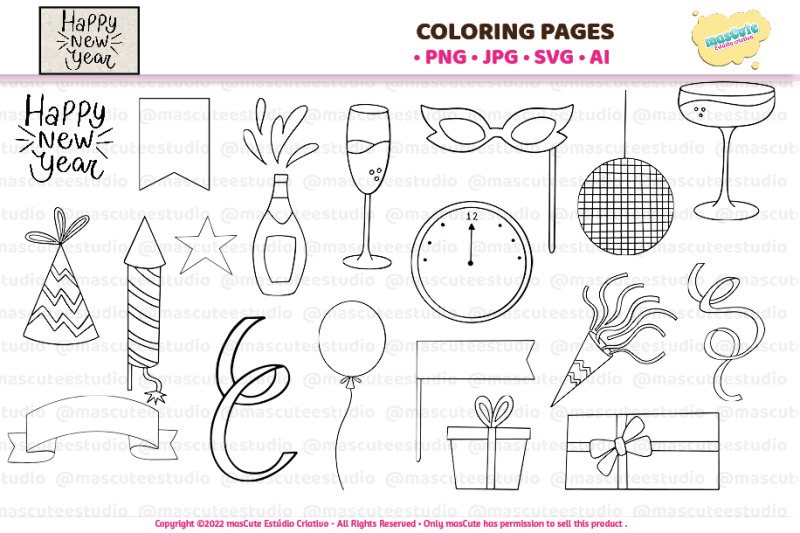 new-year-2023-coloring-pages-svg-bundle