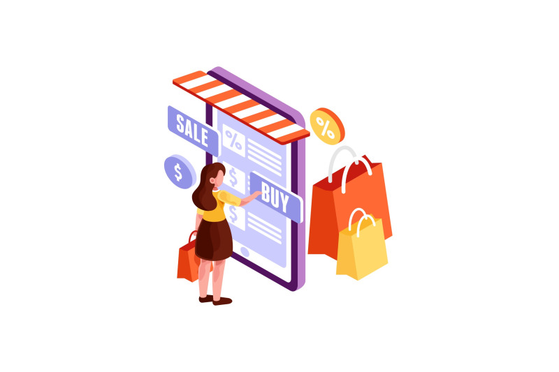 isometric-woman-making-online-shopping-illustration