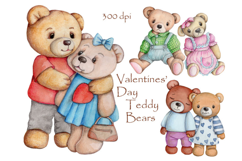 valentine-039-s-day-teddy-bears-couples-watercolor