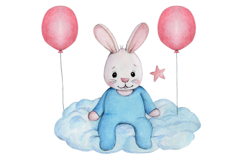 cute-bunny-the-rabbit-on-cloud-watercolor-baby-art