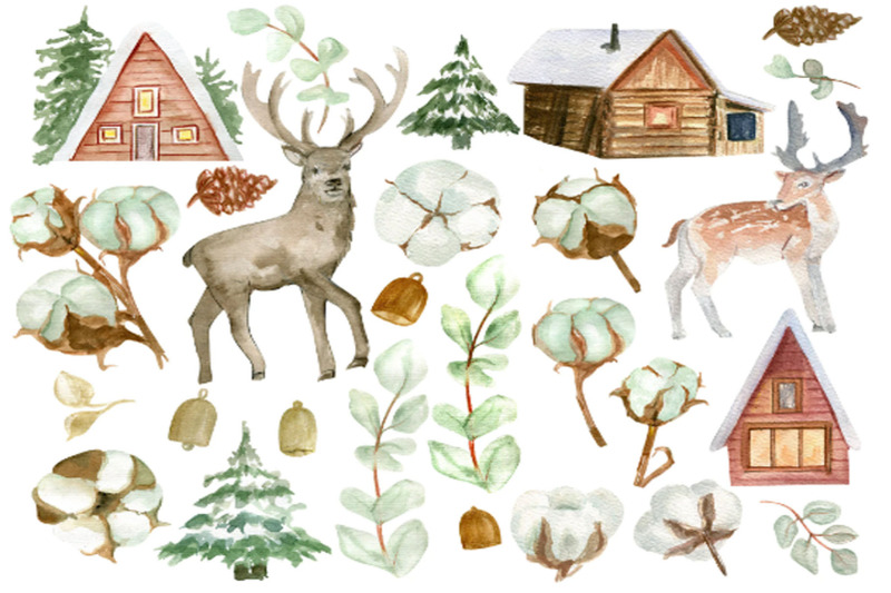 reindeer-clipart-winter-wonderland-forest-illustration