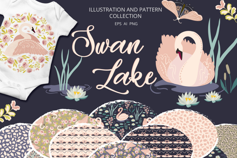 swan-lake-illustration-and-pattern-collection