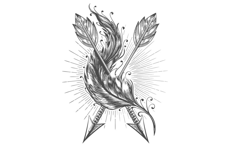 two-indian-arrows-and-bird-feather-tattoo