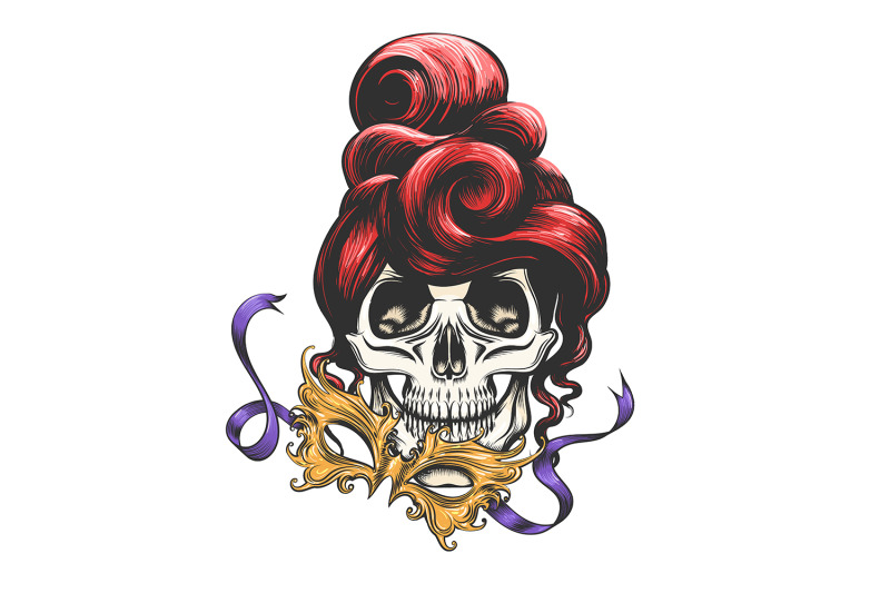 female-skull-with-golden-carnival-mask-tattoo