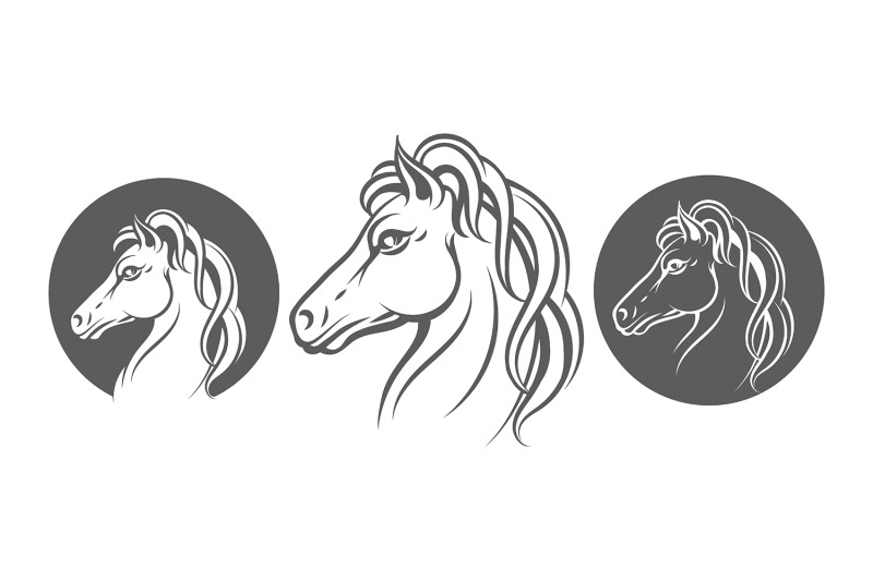 horse-head-monochrome-icon-set-isolated-on-white