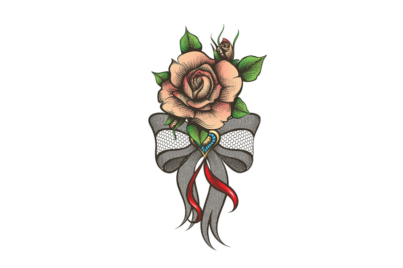 rose-flower-and-garter-bow-tattoo-isolated-on-white