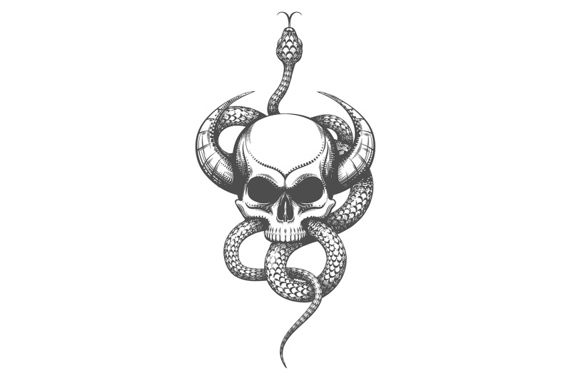 skull-with-horn-and-snake-hand-drawn-tattoo-in-engraving-style