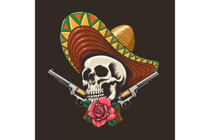 skull-in-sombrero-and-two-pistols-illustration
