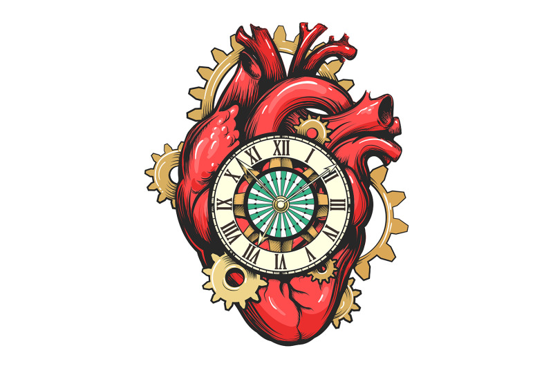 mechanical-heart-with-clock-face-and-gears-tattoo