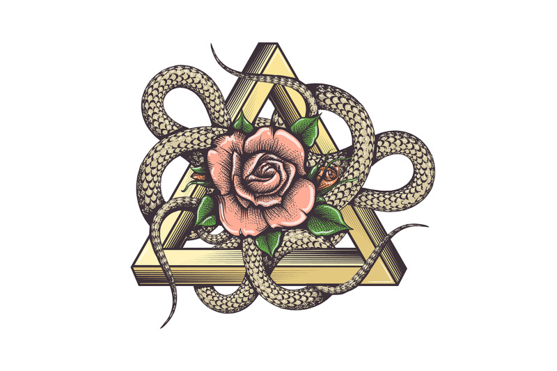 rose-and-snakes-inside-triangle-esoteric-tattoo