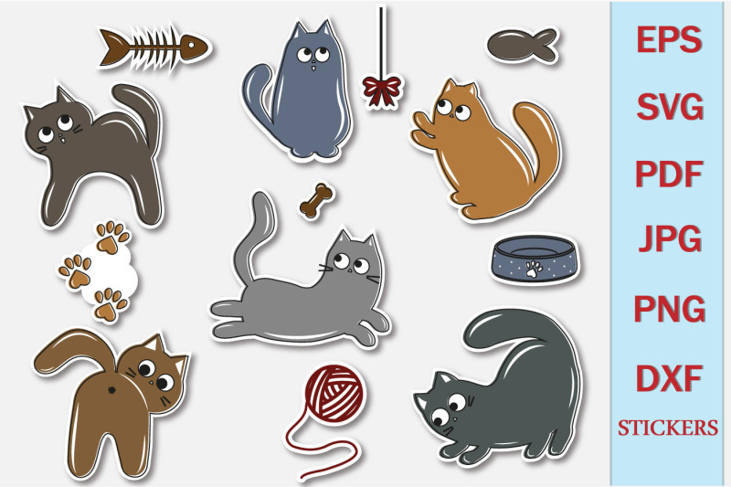 bundle-cute-cats-stickers-for-printing-cricut