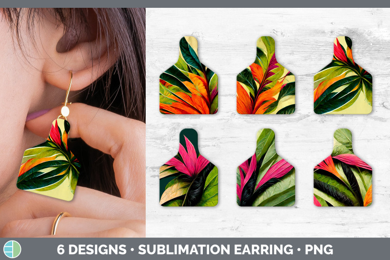 tropical-leaves-cow-tag-earring-sublimation-cattle-ear-tag