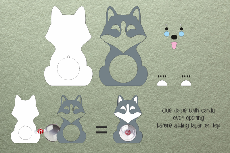 husky-dog-candy-dome-paper-craft-template