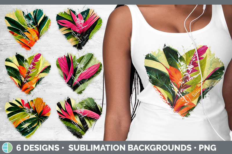 tropical-leaves-heart-distressed-clipart-sublimation-designs