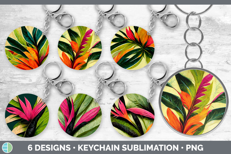 tropical-leaves-keychain-bundle-keyring-sublimation-designs