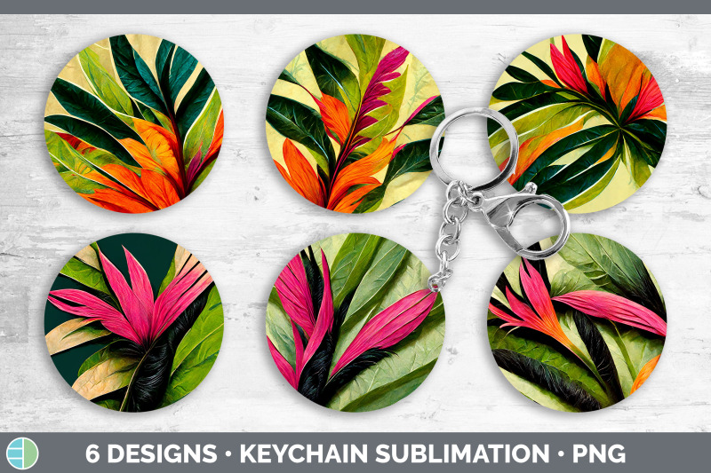 tropical-leaves-keychain-bundle-keyring-sublimation-designs