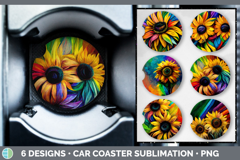 rainbow-sunflower-car-coaster-sublimation-designs-bundle