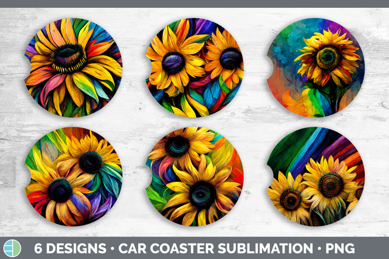 rainbow-sunflower-car-coaster-sublimation-designs-bundle