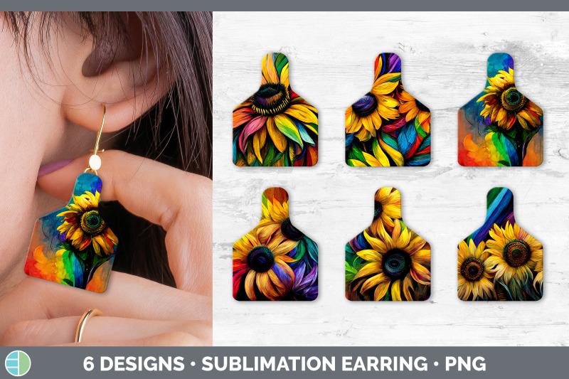 rainbow-sunflower-cow-tag-earring-sublimation-cattle-ear-tag