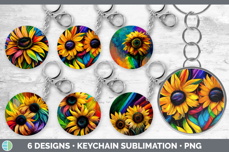 rainbow-sunflower-keychain-bundle-keyring-sublimation-designs