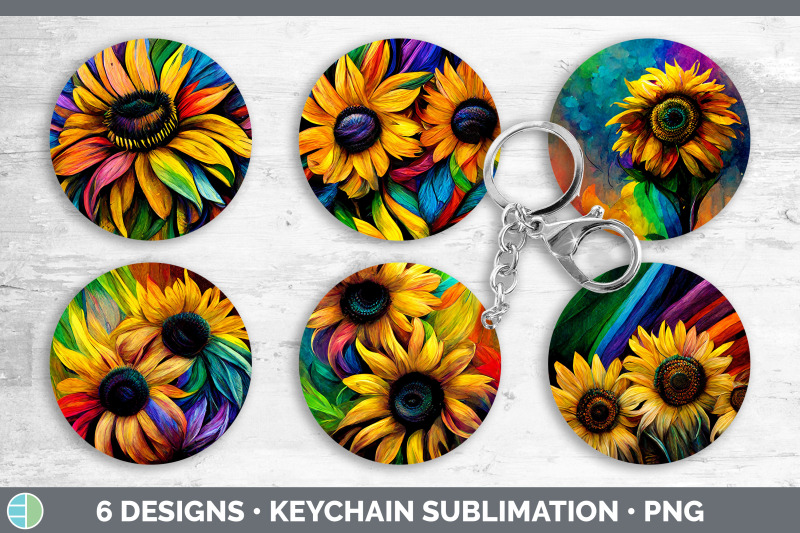 rainbow-sunflower-keychain-bundle-keyring-sublimation-designs