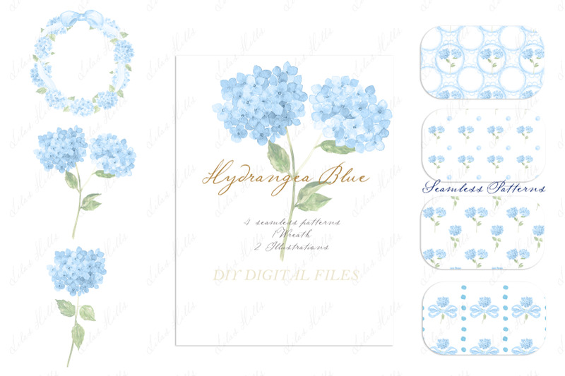 hydrangea-blue-wreath-watercolor-clipart