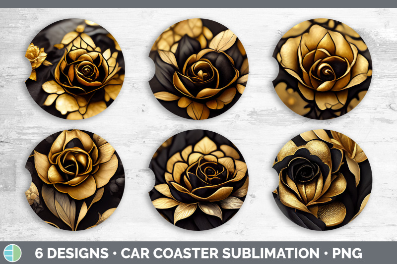 black-and-gold-rose-car-coaster-sublimation-designs-bundle