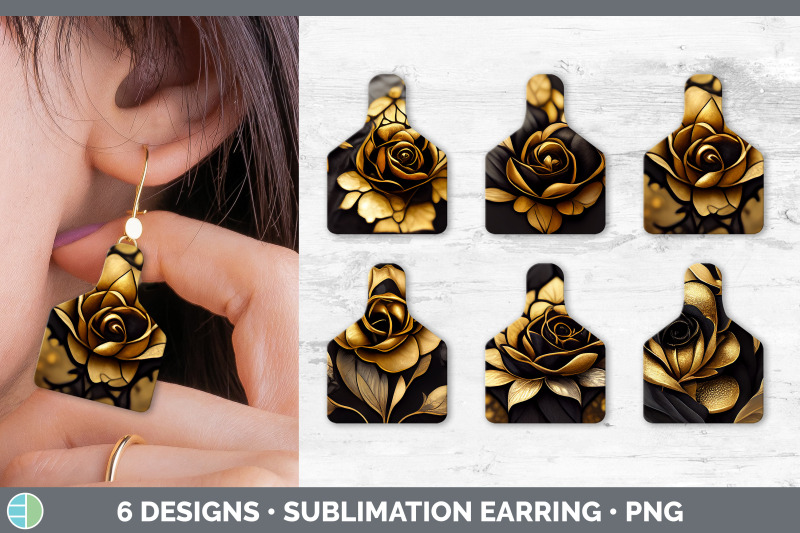 black-and-gold-rose-cow-tag-earring-sublimation-cattle-ear-tag