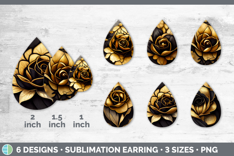 black-and-gold-rose-teardrop-earring-sublimation-designs-bundle