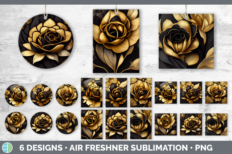 black-and-gold-rose-air-freshener-sublimation-designs-bundle