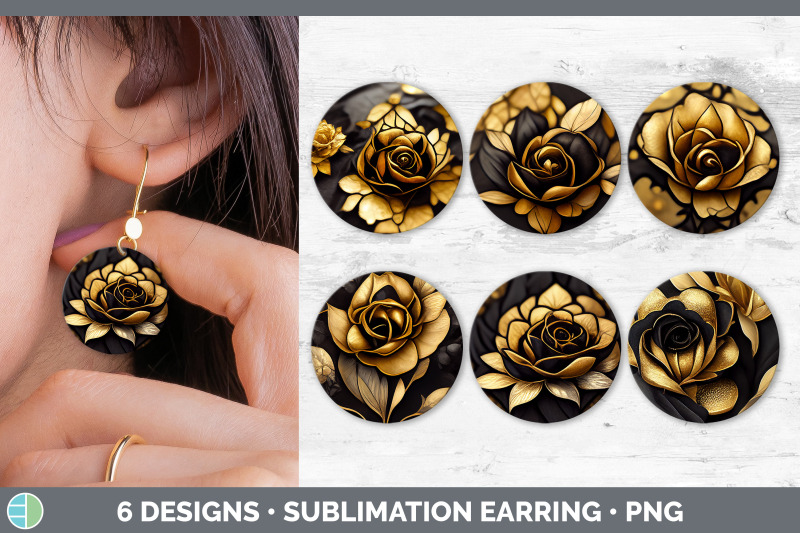 black-and-gold-rose-round-earring-sublimation-designs-bundle