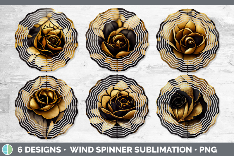 black-and-gold-rose-wind-spinner-sublimation-designs-bundle