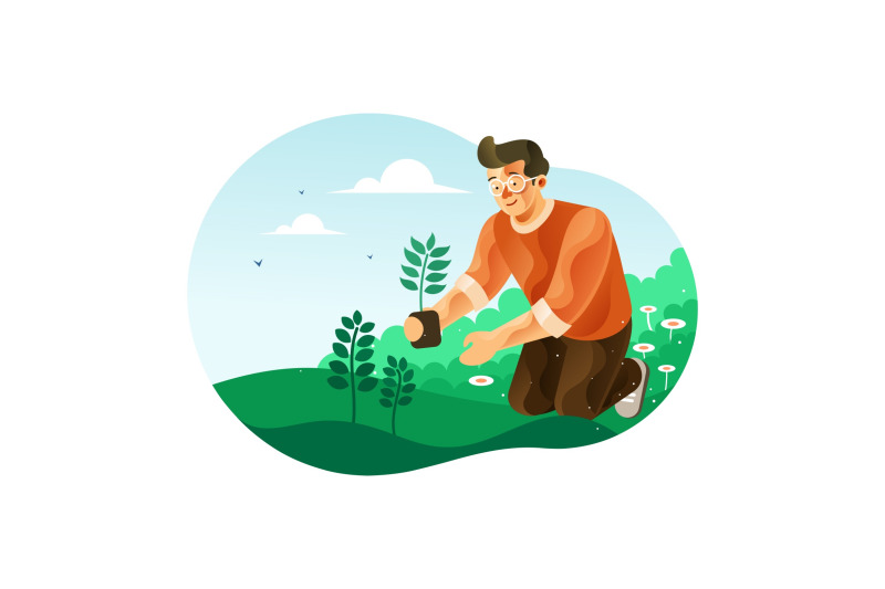 man-planting-trees-for-greening-illustration