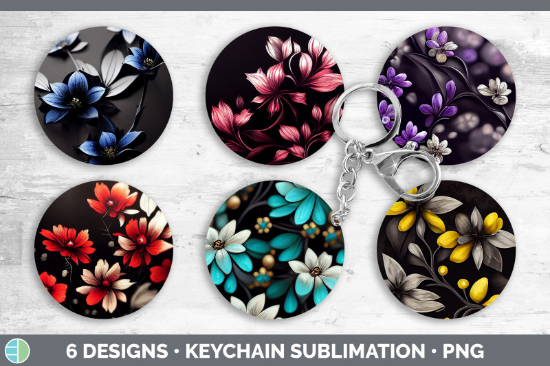 flowers-keychain-bundle-keyring-sublimation-designs